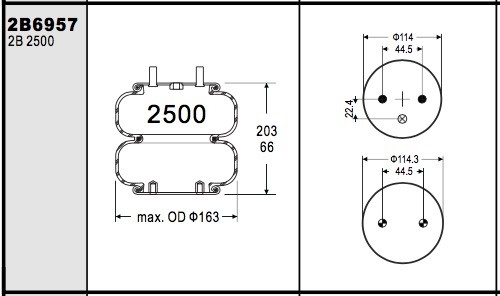 W013586957 Firestone διπλοί μπερδεμένοι αερόσακοι αριθμός 255-1.5 κολπίσκος 1/4 NPT αέρα