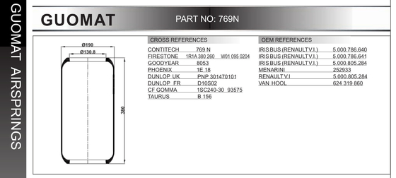 αερόσακοι 769N Contitech για Firestone W01-095-0204 λεωφορείων αναστολής την άνοιξη βοηθειών αέρα