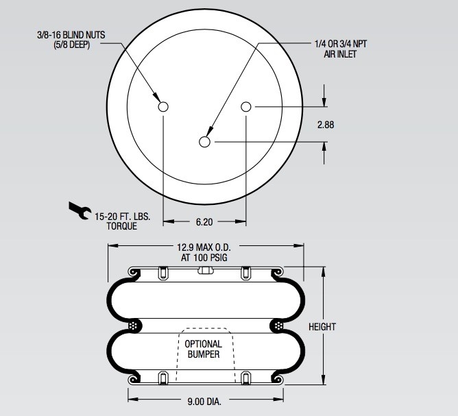 W01-358-7184 Firestone άνοιξη αέρα 3/4 NPT ύφος 22 λαστιχένιοι φυσητήρες W01-358-0226