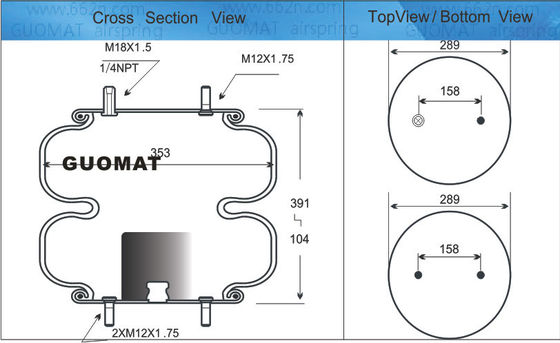 FD 530-35 530 Contitech W013587557 Firestone Air Spring Διπλή στρογγυλεμένη ατμοσφαιρική σακούλα για Twthill 1998301